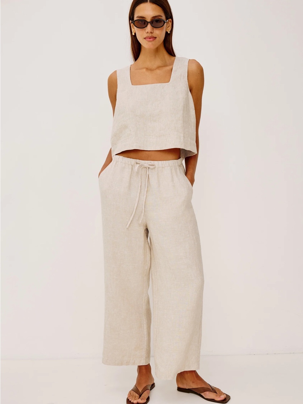 Rails Linen Wide-Leg Drawstring Pants - Natural